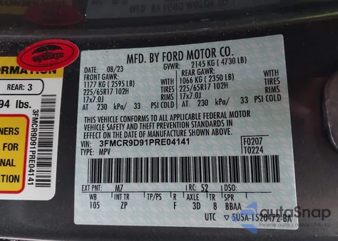 2023 Ford Bronco Sport Badlands z USA, uszkodzony, nr VIN 3FMCR9D91PRE04141